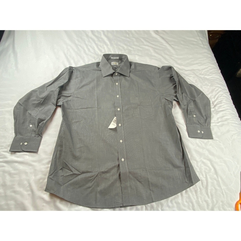 Eagle Shirtmakers Mens Black White Micro Check Non-Iron‎ Cotton Dress Shirt 17.5